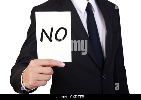 Imprenditore tenendo la carta che dire di no Foto Stock