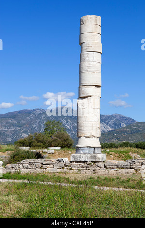 Ireon sito archeologico con la colonna del Tempio di Hera, IREON, SAMOS, ISOLE DELL' EGEO, Grecia Foto Stock