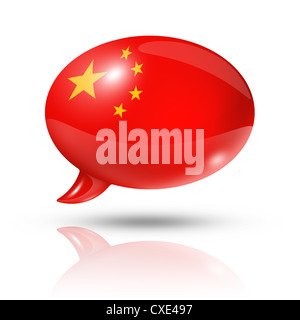 Tridimensionali di bandiera della Cina in un discorso bolla isolato su bianco con tracciato di ritaglio Foto Stock