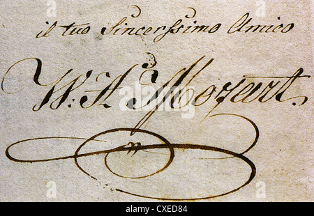 WOLFGANG Amadeus Mozart (1756-1791) autografo " dal tuo amico sincero' Foto Stock