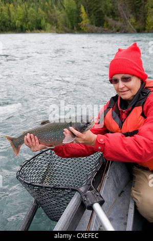 Il Kenai River offre una grande pesca per rainbow e il dolly varden trota, salmerino alpino e il Salmone Sockeye nel bellissimo ambiente Foto Stock