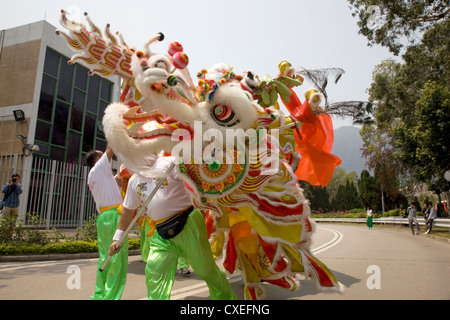 Cinese tradizionale Dragon Dance sull'Isola di Lantau, Hong Kong, Cina Foto Stock