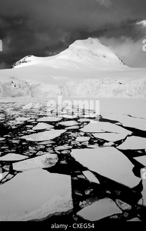 Montagne e Ghiacciai, Port Lockroy area, Penisola Antartica, conversione in bianco e nero Foto Stock