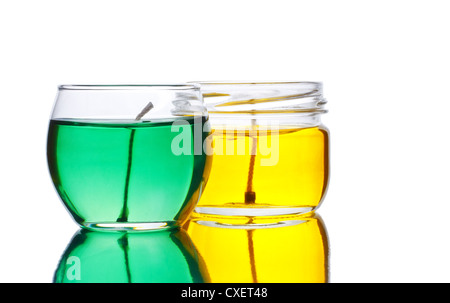 Verde e giallo le candele in gel Foto Stock