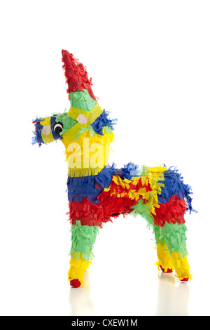 Messicano colorati burro piñata su sfondo bianco Foto Stock