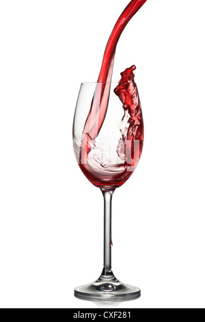 Splash di vino in vetro isolato su bianco Foto Stock