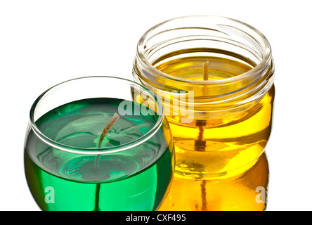 Verde e giallo le candele in gel Foto Stock