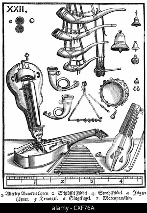 Avvisatore acustico fiddle Lyra, teorico-musicali letteratura Syntagma Musicum, scrittura musicologica Michael Praetorius Foto Stock