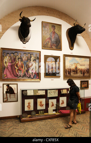 Turista nel Museo della Tauromachia Plaza de toros Siviglia Bullring Spagna Foto Stock