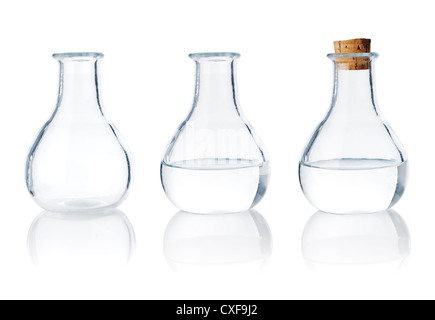Stessa vecchia bottiglia di vetro in tre diverse fasi. Foto Stock
