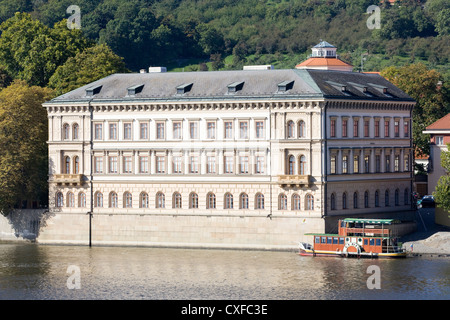 Panorama sulle rive del fiume Moldava a Praga Foto Stock