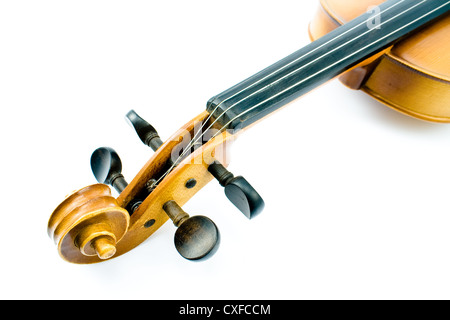 Testa di violino isolato su bianco Foto Stock