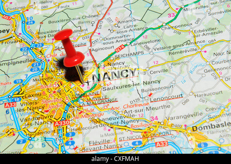 Nancy (Francia) sulla mappa Foto Stock