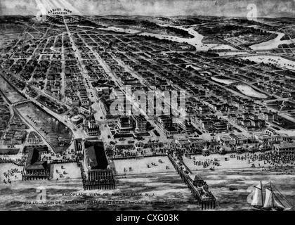 Vista aereo di Asbury Park, N.J. che mostra la posizione di 'Asbury Park Estates' tra le colline sulla Asbury Avenue 1910 Foto Stock