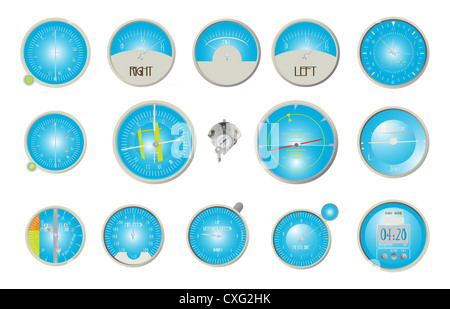 Aeromobile strumenti dashboard raccolta su sfondo bianco Foto Stock