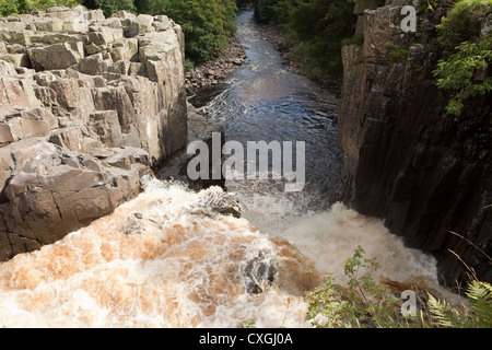 Il Fiume Tees crasheing più alta cascata di forza in casa Moro Teesdale superiore, nella contea di Durham Foto Stock