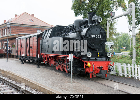 Locomotiva a vapore la trazione di un treno di merci. La Molli bahn a Bad Doberan - Germania Foto Stock