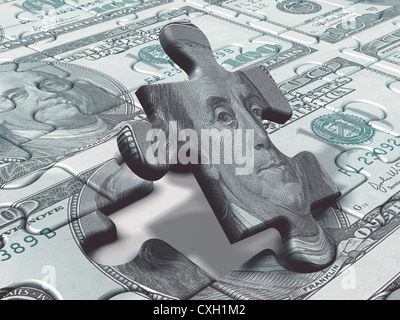Gioco di puzzle con note di dollari, il concetto di business e finanza. Foto Stock