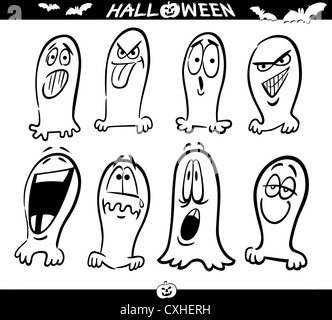 Cartoon illustrazione dei temi di Halloween, fantasmi emozioni Funny impostata per il libro da colorare o pagina Foto Stock