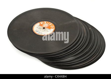 Pila di vecchi 78rpm records Foto Stock