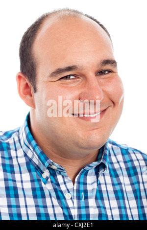 Close up uomo sorridente, isolato su sfondo bianco. Foto Stock