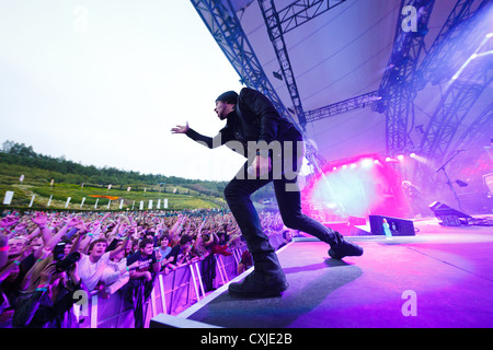 Pendolo sul palco dell'Eden sessioni al Progetto Eden, Cornwall nel 2011 Foto Stock