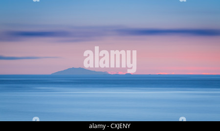 Tramonto sul ghiacciaio Snaefellsjokull, Snaefellsnes Peninsula, Islanda Foto Stock