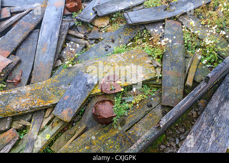 Resti di magazzino sul isola di Beechey in alta Canadese Artico, costruito nella speranza perduta spedizione Franklin gli uomini potessero trovare Foto Stock