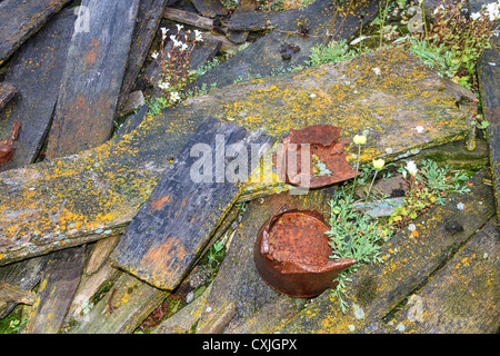 Resti di magazzino sul isola di Beechey in alta Canadese Artico, costruito nella speranza perduta spedizione Franklin gli uomini potessero trovare Foto Stock