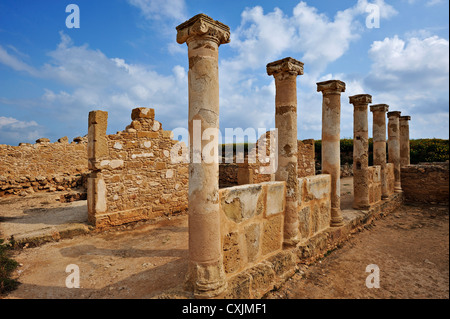 Fila di colonne in pietra e altre conserve di muratura romana a Paphos, Cipro del sud Foto Stock