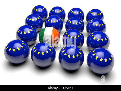 In prossimità di molte sfere con la bandiera europea e una sfera con la bandiera dell'Irlanda Foto Stock