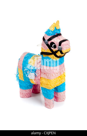 Burro messicano piñata su sfondo bianco Foto Stock