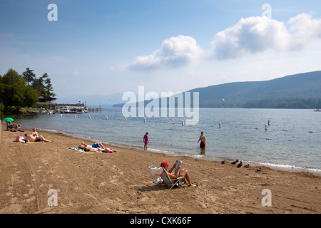 Spiaggia per nuotare, Lake George, NY Foto Stock