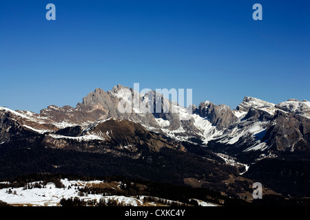 Piz Sella Ciampinoi ski area le Odle Geislerspitzen Pitla Fermeda Gran Fermeda in background a Selva di Val Gardena Italia Foto Stock