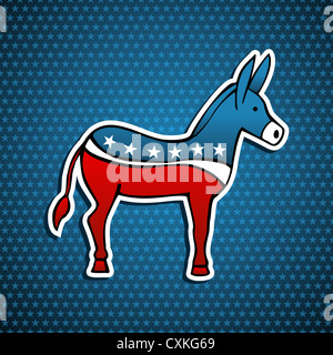 USA le elezioni democratiche simbolo di asino in stile schizzo su stelle blu sullo sfondo. File vettoriale stratificata per una facile manipolazione e colorazione personalizzata. Foto Stock