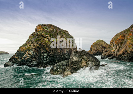 Rocce a Mullion Cove Cornovaglia Foto Stock