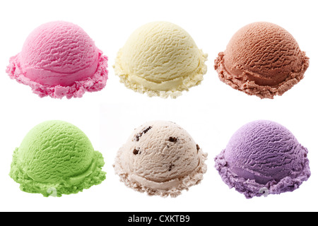 6 palline di gelato in diversi sapori Foto Stock