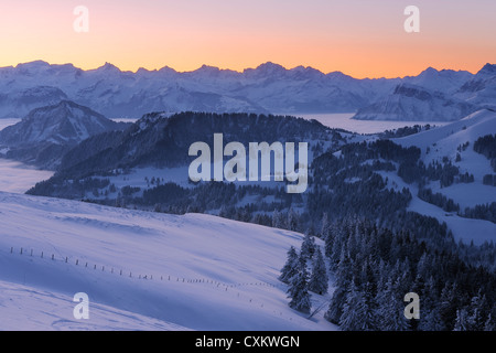 Alba dal Monte Rigi, Rigi Kulm, Lucerna, Arth, Canton Svitto, Svizzera Foto Stock