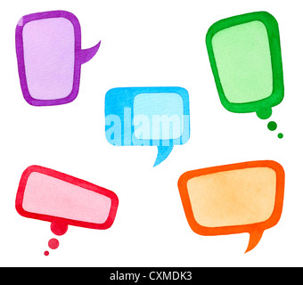 Set di coloratissimi fumetti o le nuvole, acquerello disegnato Foto Stock