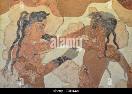 Akrotiri affresco della boxe ragazzi nel Museo Santozeum, Firá, SANTORINI, CICLADI Sud Egeo Regione, Grecia