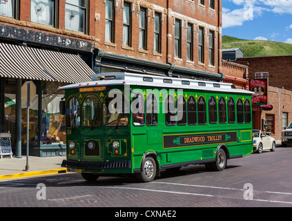 Il carrello Deadwood su Sherman Street nella storica cittadina di Deadwood, Dakota del Sud, STATI UNITI D'AMERICA Foto Stock