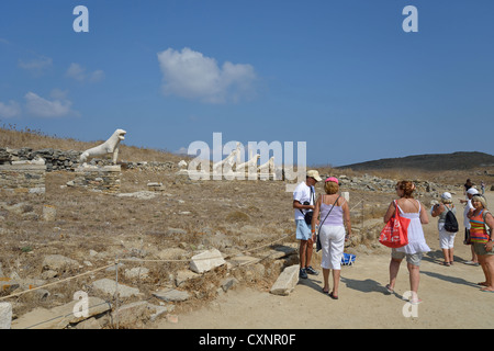 La terrazza dei Leoni, sito archeologico di Delos, Delos, Cicladi Sud Egeo Regione, Grecia Foto Stock