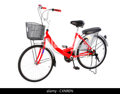 Red casalinga stile bicicletta isolati su sfondo bianco Foto Stock