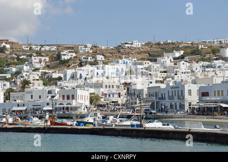 Vista fronte mare, Chora, Mykonos, Cicladi Sud Egeo Regione, Grecia Foto Stock