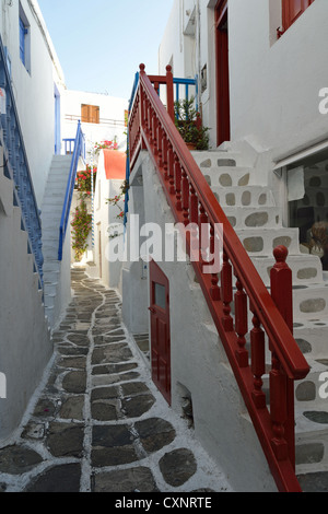 Scena di strada, Chora, Mykonos, Cicladi Sud Egeo Regione, Grecia Foto Stock