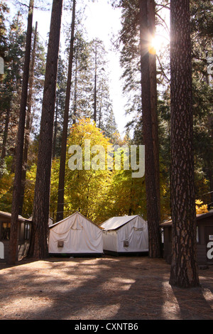 Il villaggio di Curry cabine tenda nel campo Curry parte del Parco Nazionale di Yosemite. Il sito del mortale Hantavirus focolaio Foto Stock