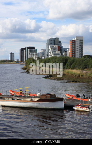 Glasgow - Fiume Clyde e waterfront apartments in Scozia Foto Stock