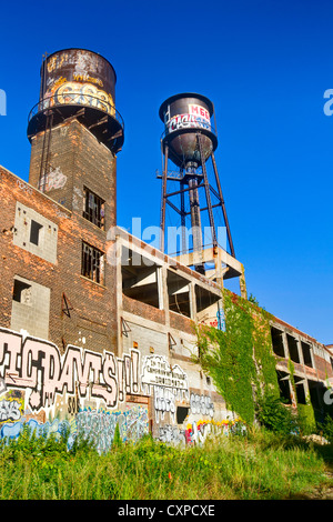 Fabbrica abbandonata lungo il taglio Dequindre in Detroit Michigan. Foto Stock