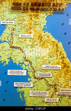 Popoli democratici la Repubblica di Corea (DPRK), Corea del Nord Pyongyang, Patria vittoriosa guerra di liberazione Museum, Wall map Foto Stock