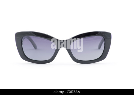 Donna occhiali da sole isolato su bianco Foto Stock